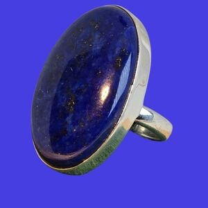 925 Sterling Silver Ring Sz 7 with Natural Lapis Lazuli 30x18mm Gemstone